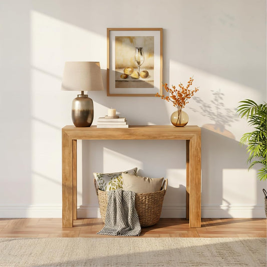 Modern Solid Wood Console Table, 46 Inch, Sofa Table, Narrow Entryway Table for Hallway, Behind The Couch, Living Room, Foyer, Easy Assembly, Pecan