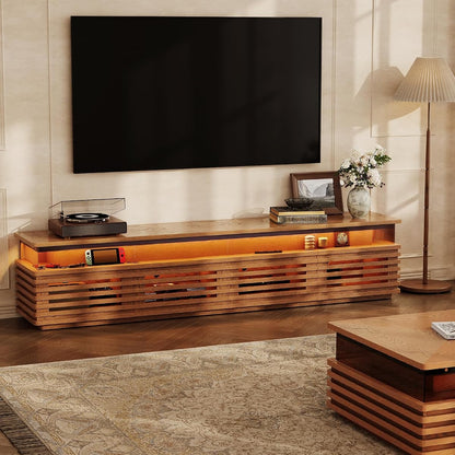 94.49'' Fully Assembled TV Stand with Adjustable LED Lights, Walnut
