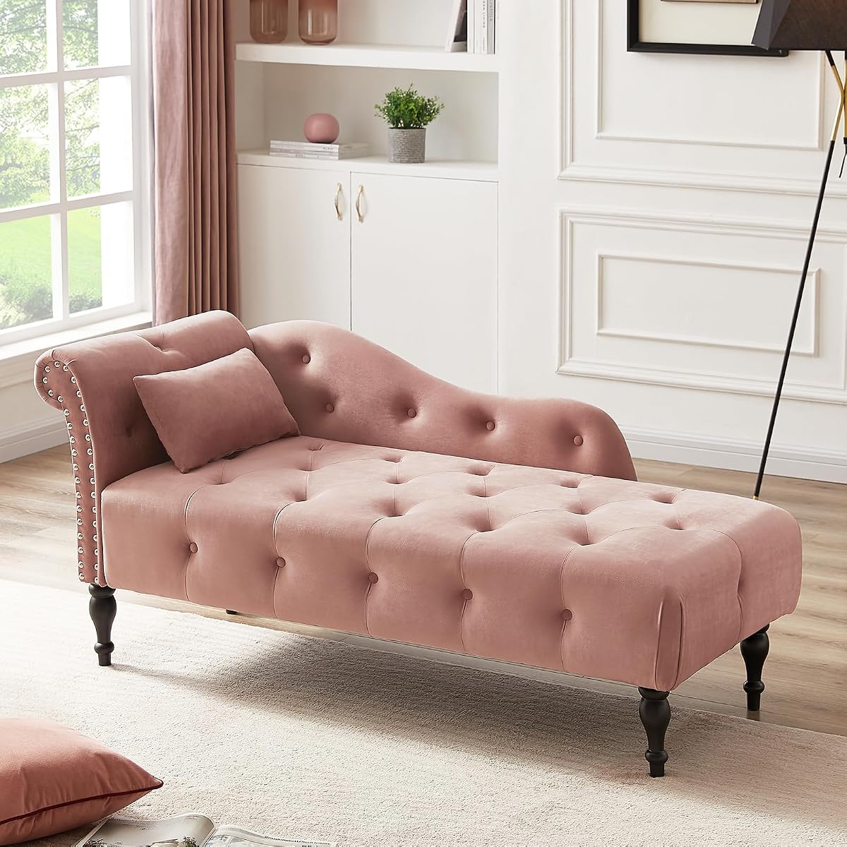 60.6" Velvet Chaise Lounge Chair Indoor for Living Room, Rose