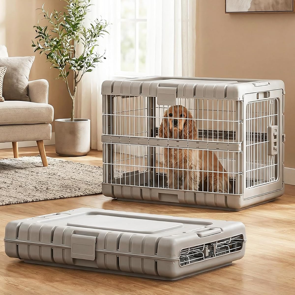 28" L Collapsible Dog Crate for Dogs, Heavy Duty Dog Kennel Indoor