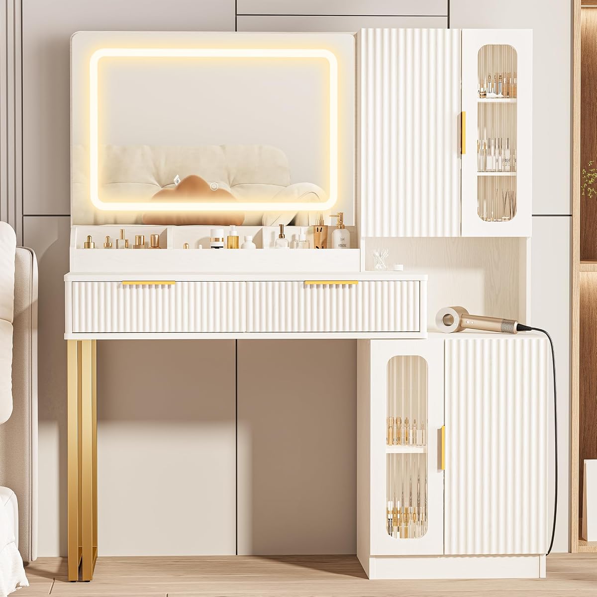 42" Modern Makeup Vanity Desk with Mirror and Lights