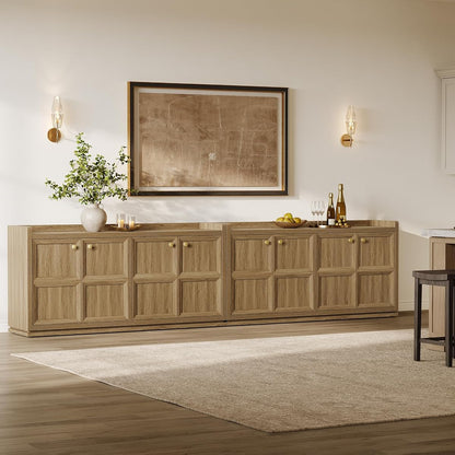 61.7" 4-Door Buffet Sideboard Cabinet Living Room, 2 PCS Brown Oak