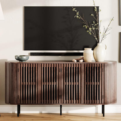 64.4" Fluted TV Stand, Wood Entertainment Center for TVs Up to 70 inches
