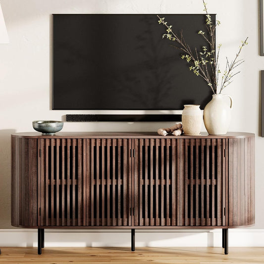 64.4" Fluted TV Stand, Wood Entertainment Center for TVs Up to 70 inches