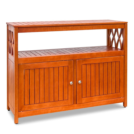 Outdoor Living Longs Peak Eucalyptus Wood Sideboard Table, Outdoor Buffet Cabinet with Storage, Natural Oil Weather-Resistant Finish