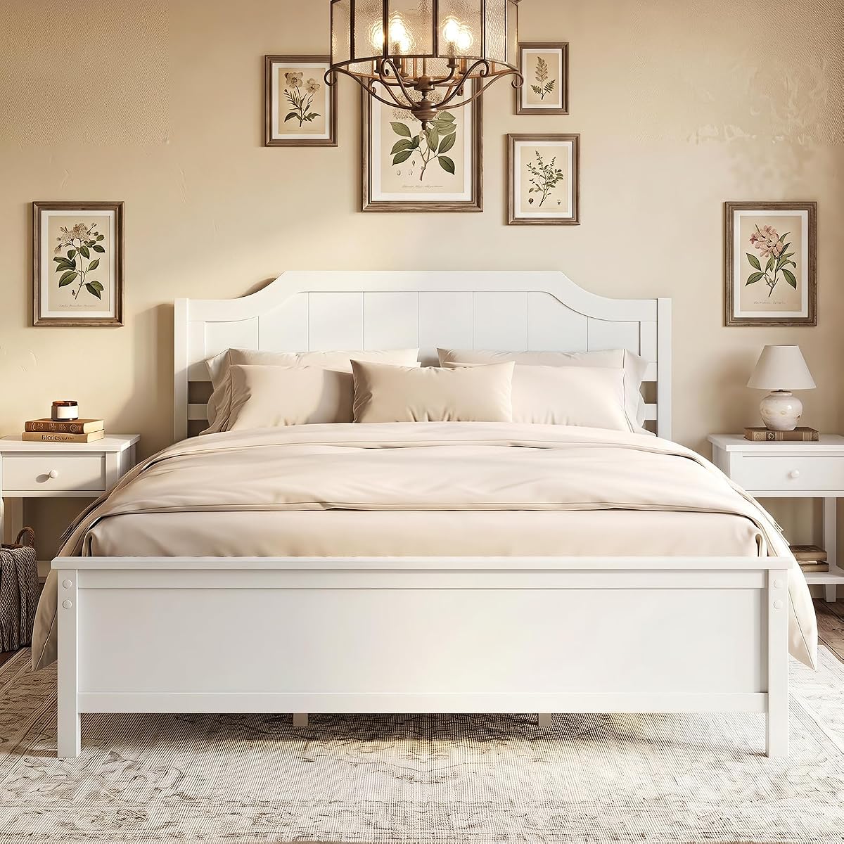 Queen Size Wooden Bed Frame with Headboard, Wood Slat Support