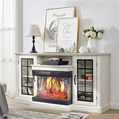 3-Sided Glass Fireplace TV Stand for TVs up to 65'' with 12 Color
