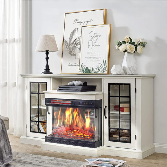 3-Sided Glass Fireplace TV Stand for TVs up to 65'' with 12 Color
