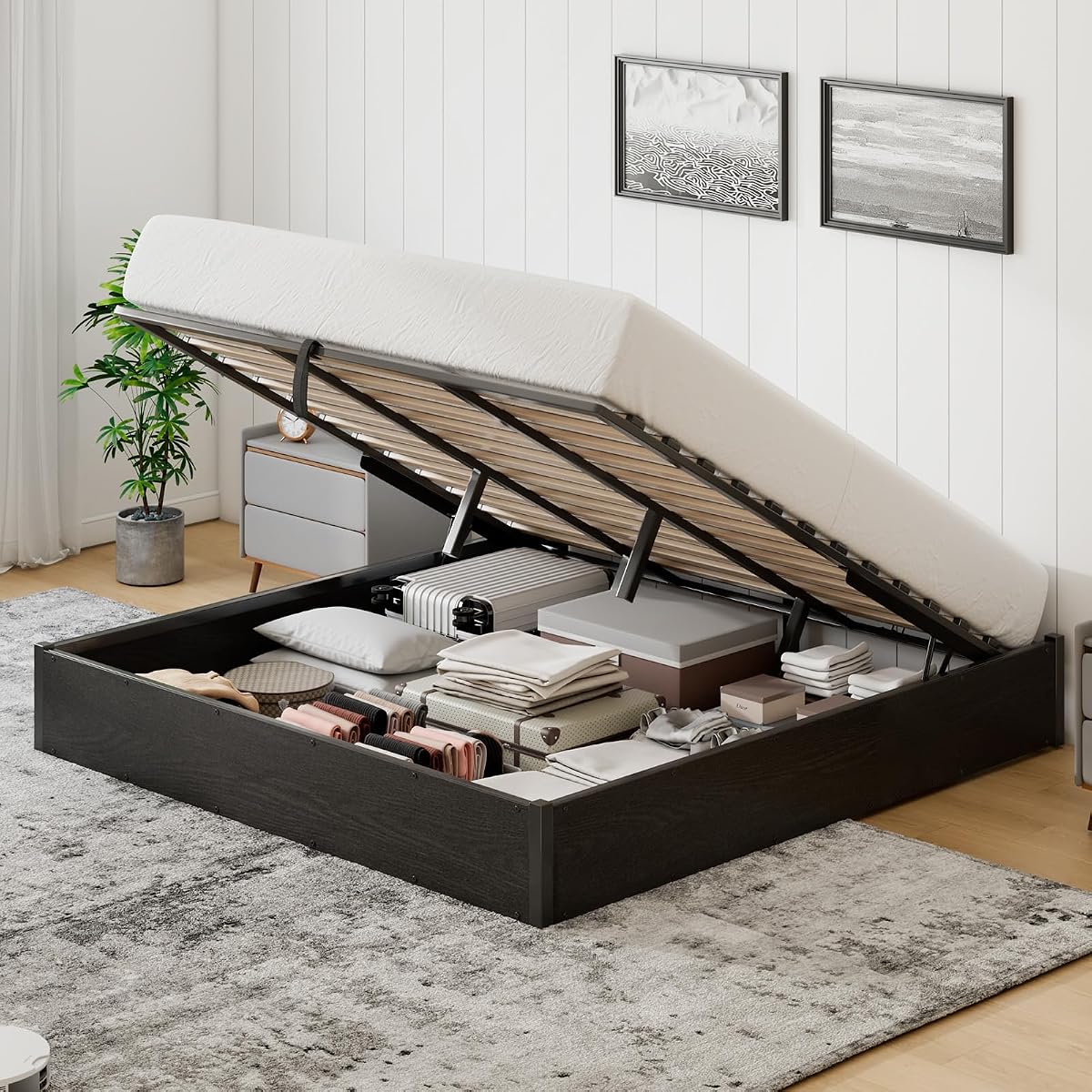 King Lift Up Storage Bed Frame, Black