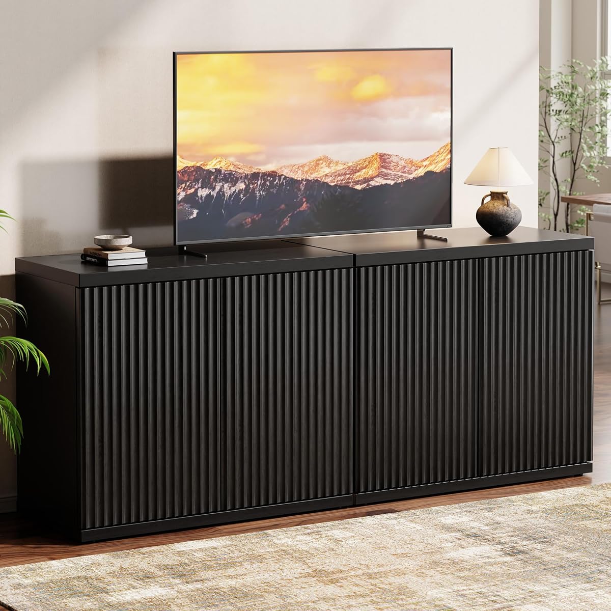 61.8" TV Stand for Living Room,Fluted Media Console Fits 55–65 Inch TVs