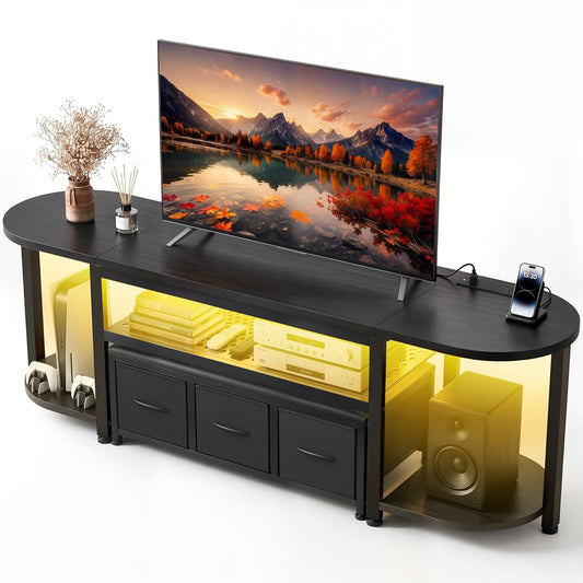 63'' LED TV Stand for TVs up to 75 inch, Media Console with Bench