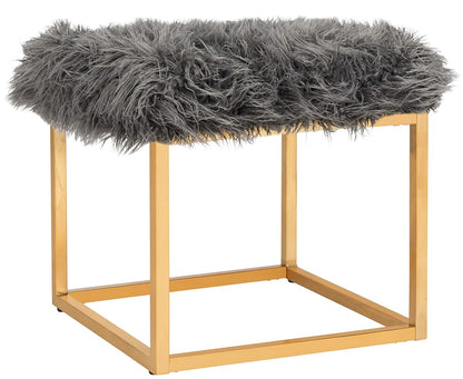 Safavieh Home Collection Rowan Grey Contemporary Glam Faux Sheepkin Square Ottoman, Dark