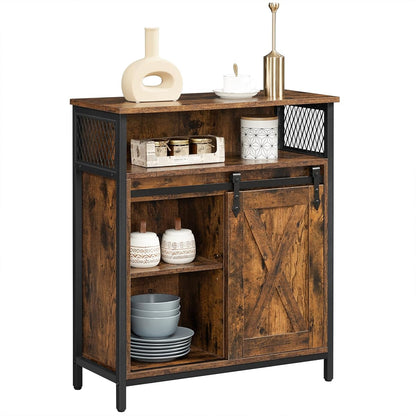 VASAGLE Buffet Cabinet, Coffee Bar Storage Cabinet, Sideboard with 1 Sliding Barn Door, Adjustable Shelves, 11.8 x 27.6 x 31.5 Inches, for Living Room, Rustic Brown and Ink Black ULSC089B01