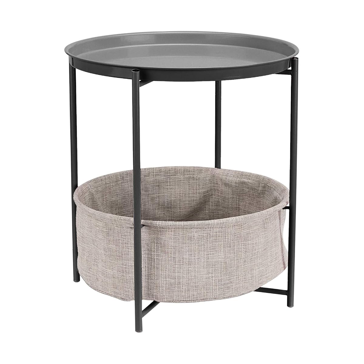 Round Storage End Table, Nightstand for Bedroom or Living Room, Easy Assembly, with Cloth Basket, Charcoal/Heather Gray, 17.7 x 17.7 x 18.9 in | Side Table