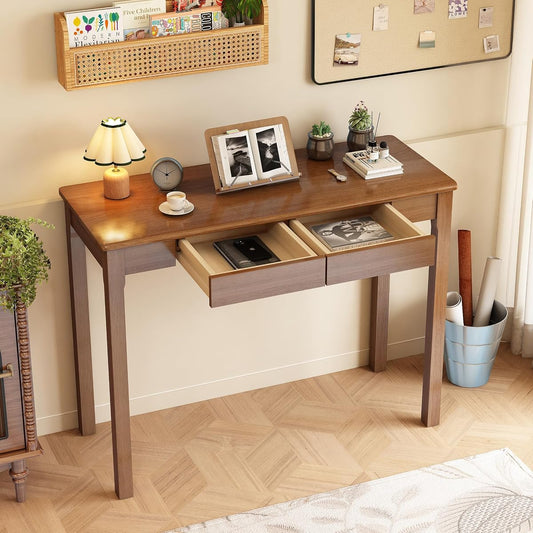 Solid Wooden Desk with Drawers, 39 x 16 Inch Narrow Desks