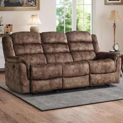Reclining Sofa for Living Room, Extra Wide Modern Overstuffed 3 Seat Recliner Manual Sofa Chair, Breathable Soft Fabric and Padded Seat, Brown