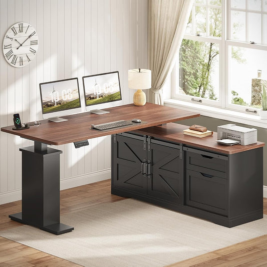Farmhouse 55 inch L Shaped Standing Desk with Storage Drawers