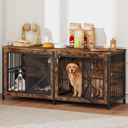 71 Inch Double Dog Crate Furniture for 2 Dogs
