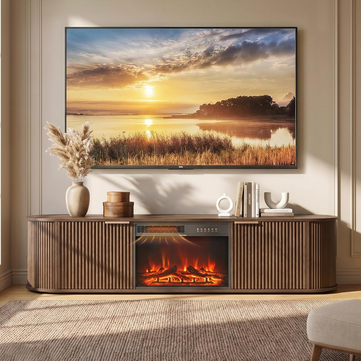CHITA 70" Fireplace TV Stand with 23" Fireplace for TVs Up to 80", Walnut