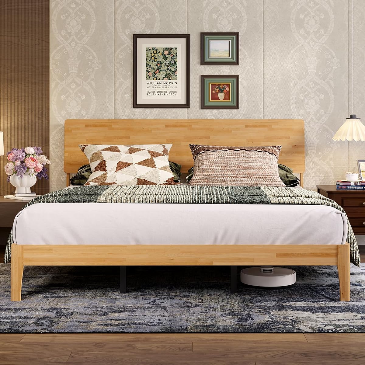 King Size Bed Frame with 3-Level Adjustable Storage Headboard