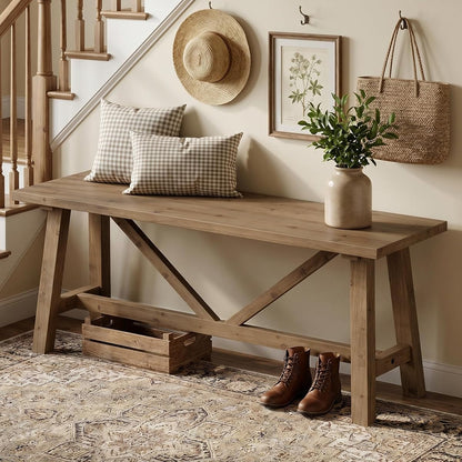 43" Farmhouse Solid Wood Bench, Narrow Long Seat, Natural