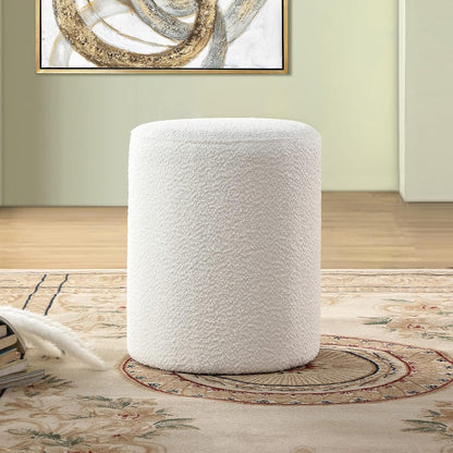 Modern Round Ottoman with Soft Padded Seat – Multifunctional Vanity Chair, Upholstered Footrest Stool for Living Room and Bedroom, Furniture & Décor Store (White)