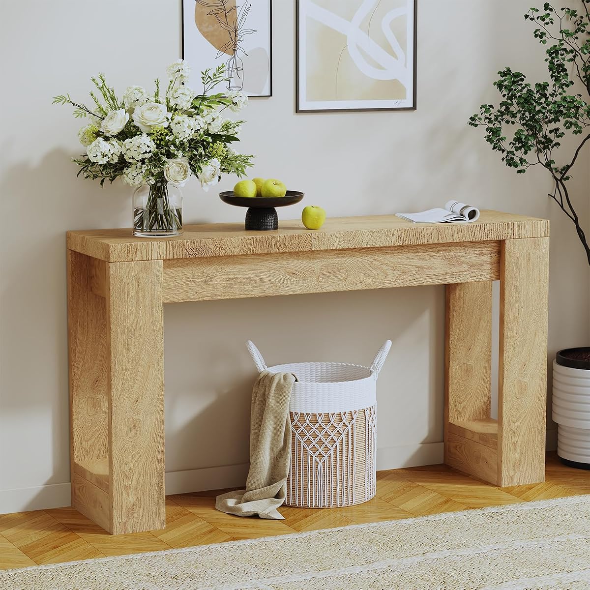 47" Console Table, Farmhouse Entryway Table, Narrow Sofa Table | Rustic Table with Storage Shelf, Sturdy Sofa Table for Hallway Living Room, Modern Wood Accent Furniture Space-Saving
