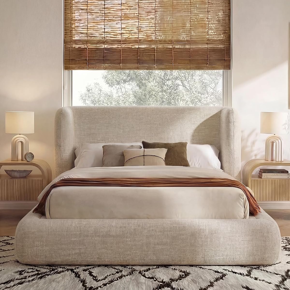 Queen Cloud Bed Frame, Upholstered Platform Bed Frame with Headboard