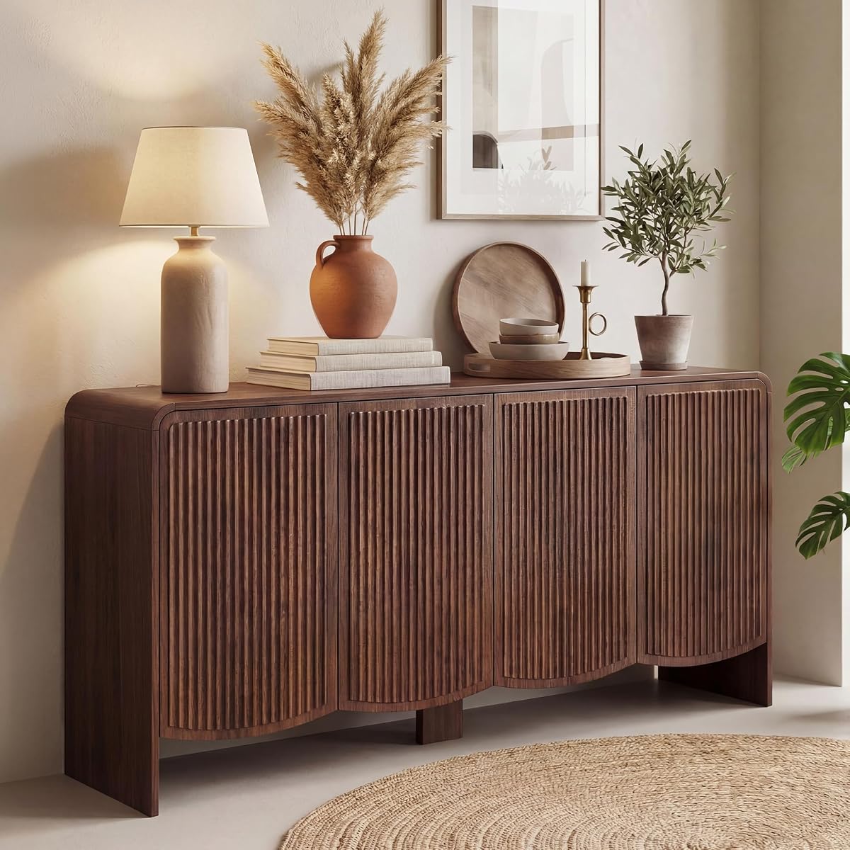 Fluted Sideboard Buffet Cabinet with Storage