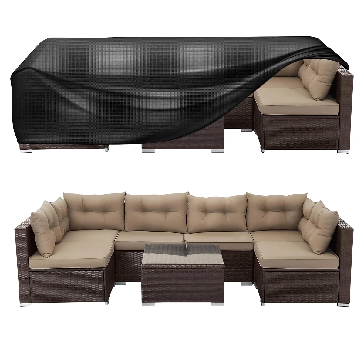 Patio Furniture Covers Rectangle, Outdoor Table Covers Waterproof, Heavy Duty Outdoor Furniture Cover, Patio Sectional Set Cover 90" L x 64" W x 28" H, Black