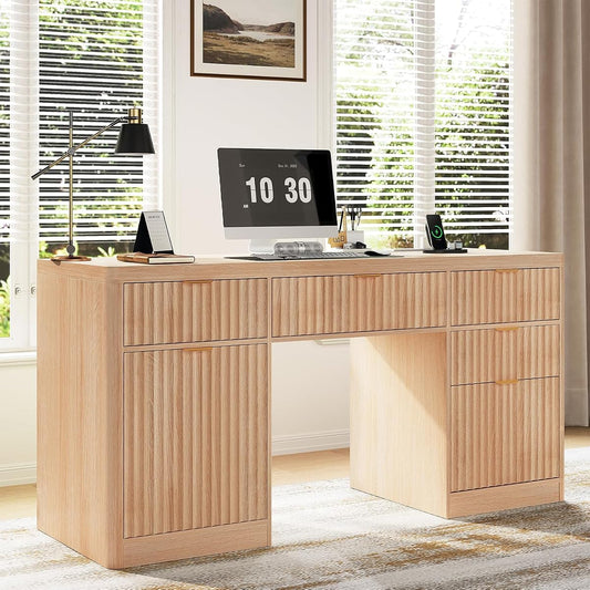 Fluted Executive Desk with Charging Station