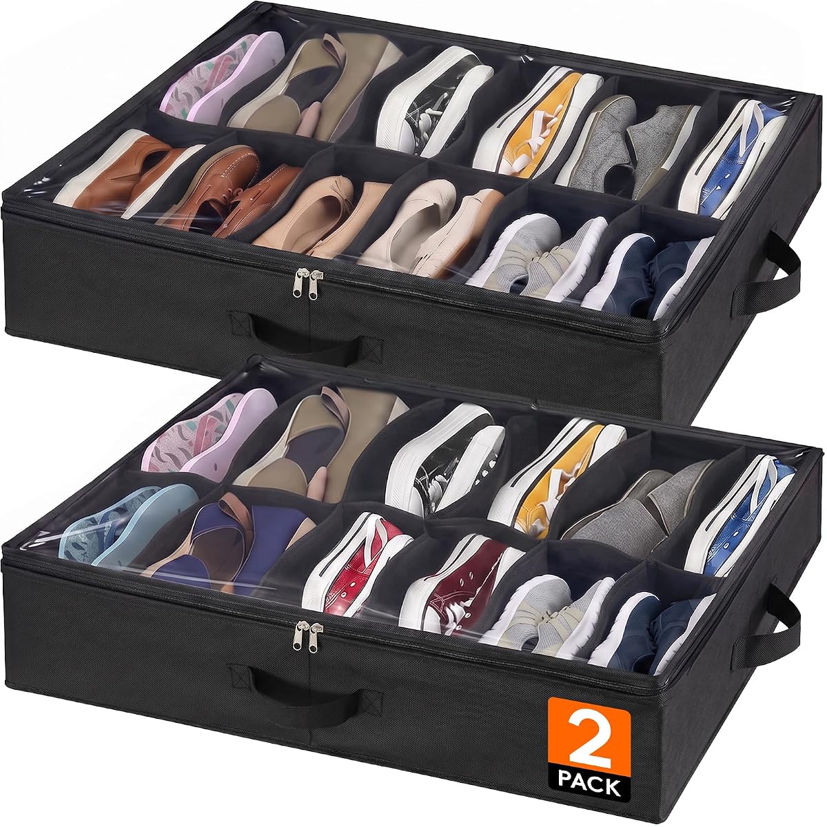 Under Bed Shoe Storage Organizer 2 Pack(12 Shoes Cells)