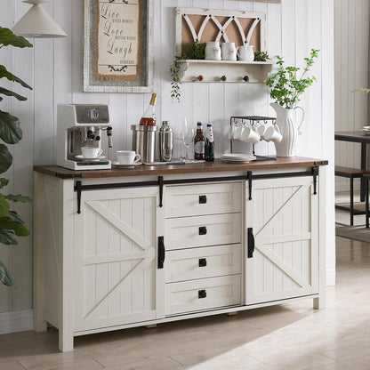 60" Wide Farmhouse Sideboard Buffet Cabinet, Antique White