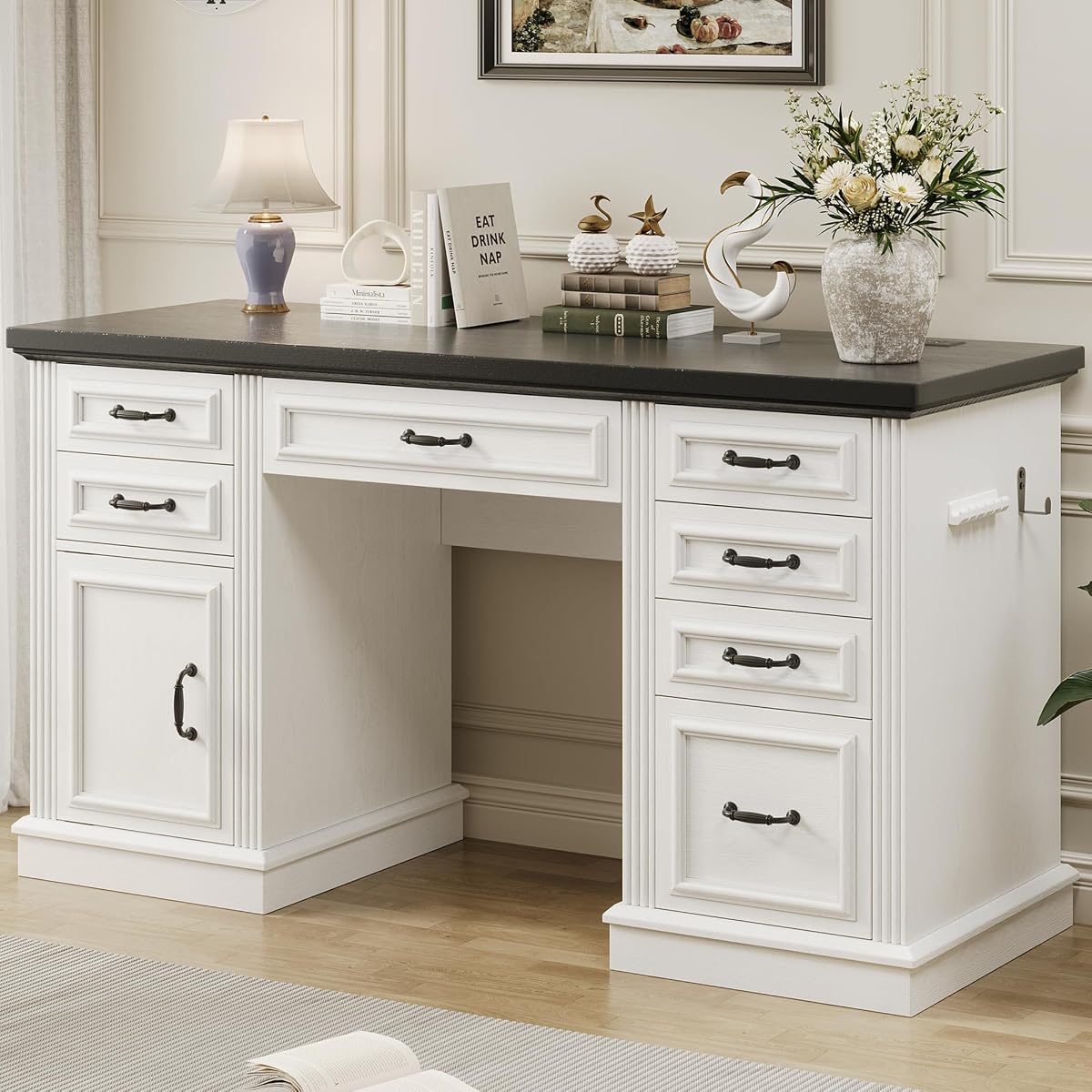 Farmhouse 57" Executive Desk with 7 Drawers