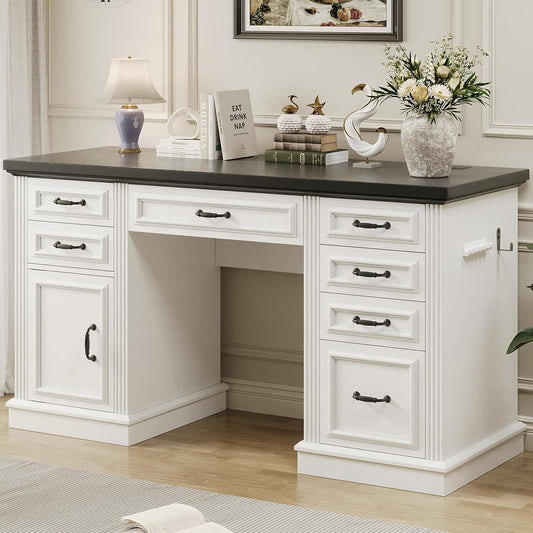 Farmhouse 57" Executive Desk with 7 Drawers