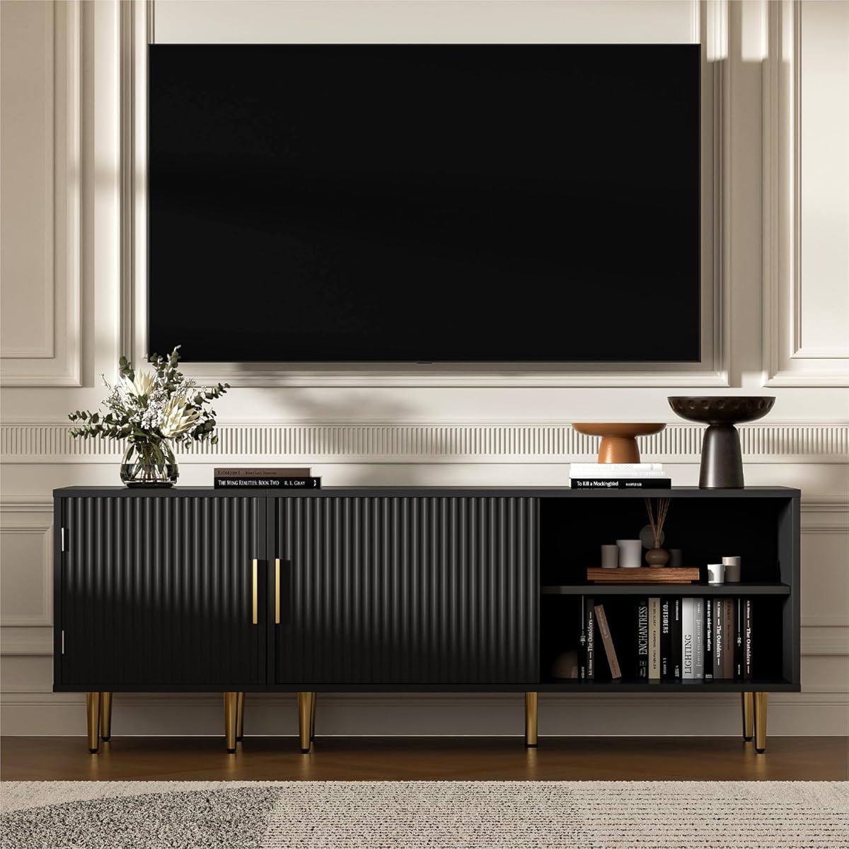 55" Combined Modern TV Stand for 55/60/65 Inch TV, Black