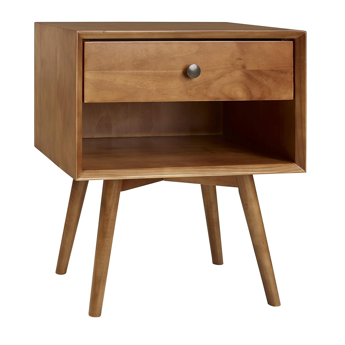 Mid Century Modern Wood Nightstand Side Table Bedroom Storage Drawer and Shelf Bedside End Table, 1 Drawer, Caramel