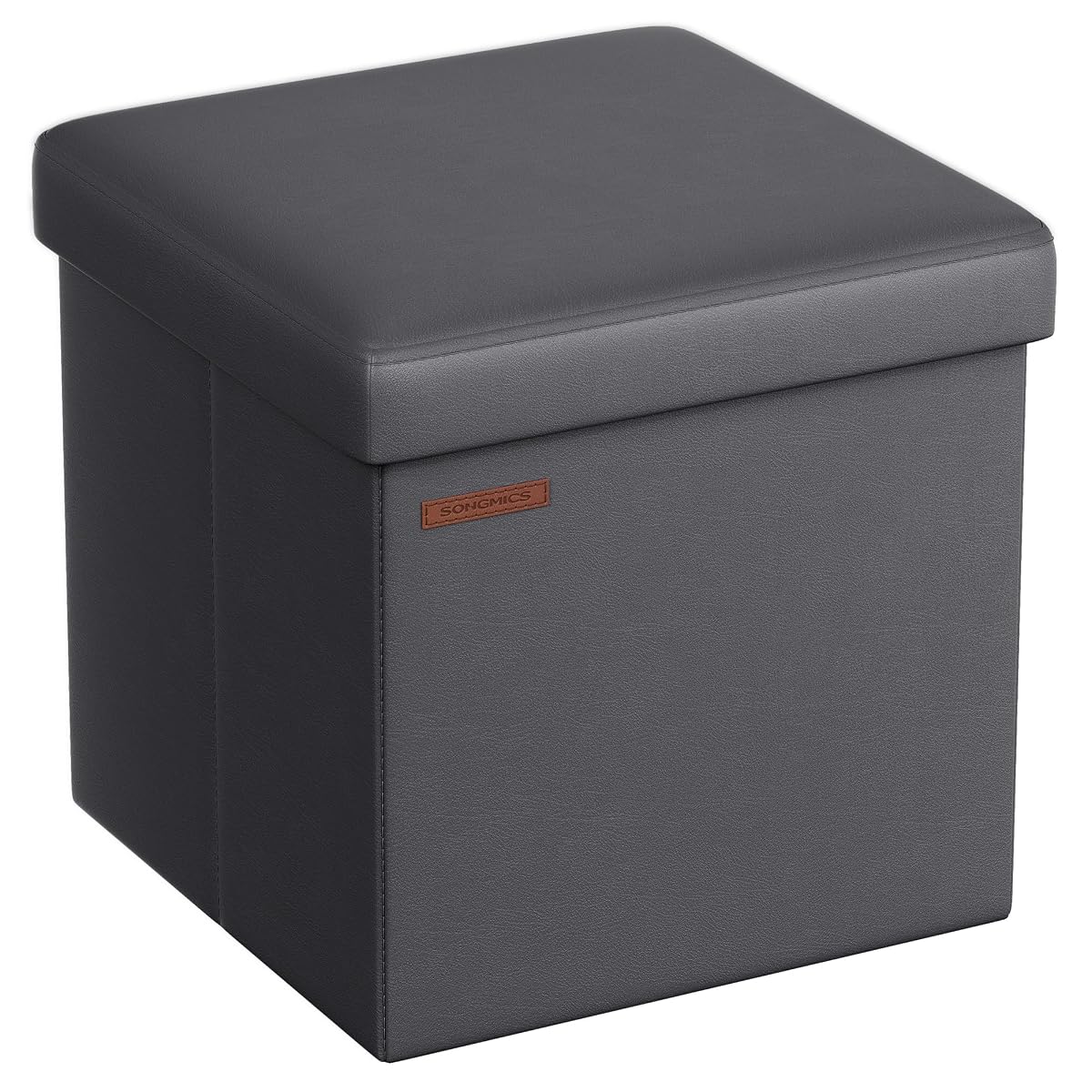 SONGMICS Mazie Collection - 15 Inches Ottoman with Storage, Footstool, Storage Ottoman, Load 660 lb, for Dorm, Living Room, Bedroom, Synthetic Leather, Dark Gray ULSF010G01