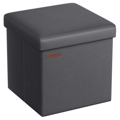 SONGMICS Mazie Collection - 15 Inches Ottoman with Storage, Footstool, Storage Ottoman, Load 660 lb, for Dorm, Living Room, Bedroom, Synthetic Leather, Dark Gray ULSF010G01