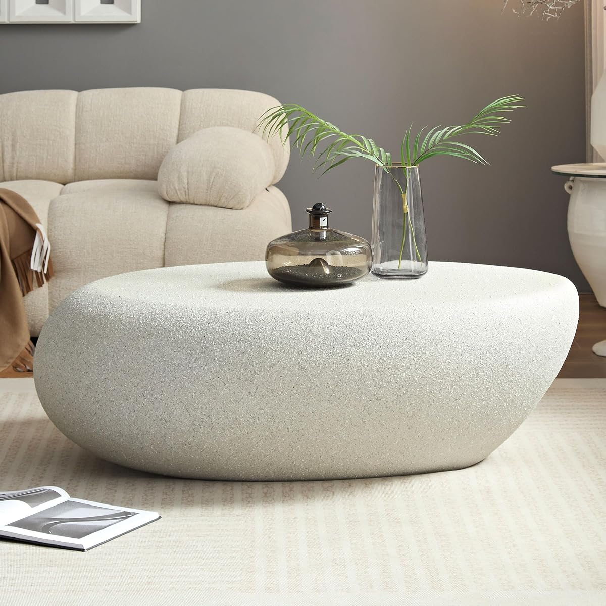 43.31" Oval Coffee Table - Modern Industrial Design, White Accent for Living Room, Office, Apartment, Balcony