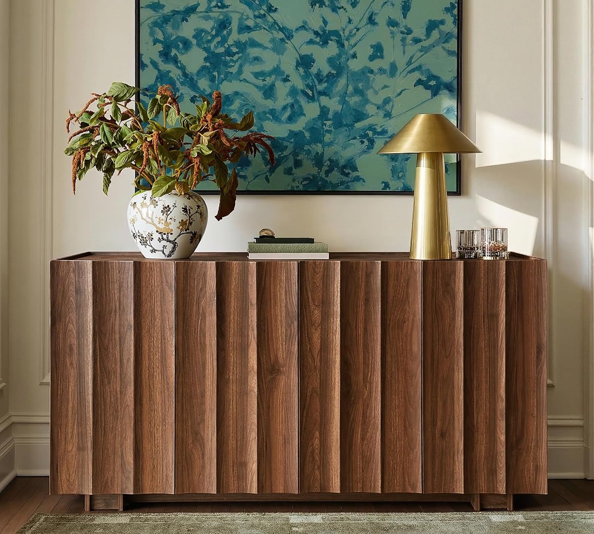 61.7" Fluted Sideboard Buffet Cabinet with Storage, Walnut
