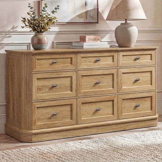 Farmhouse 9 Drawers Walnut Dresser for Bedroom