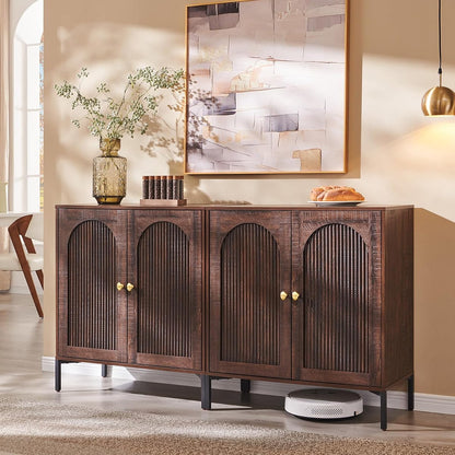 61.75" W Modern Arched Sideboard Buffet Cabinet with Storage, Brown