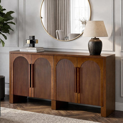 60"Buffet Cabinet with Storage,Solid Wood Fluted Arched Sideboard Cabinet