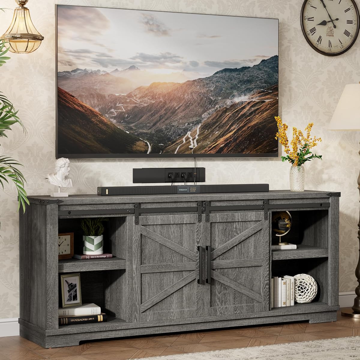 Farmhouse TV Stand for 55/65/75 Inch TVs
