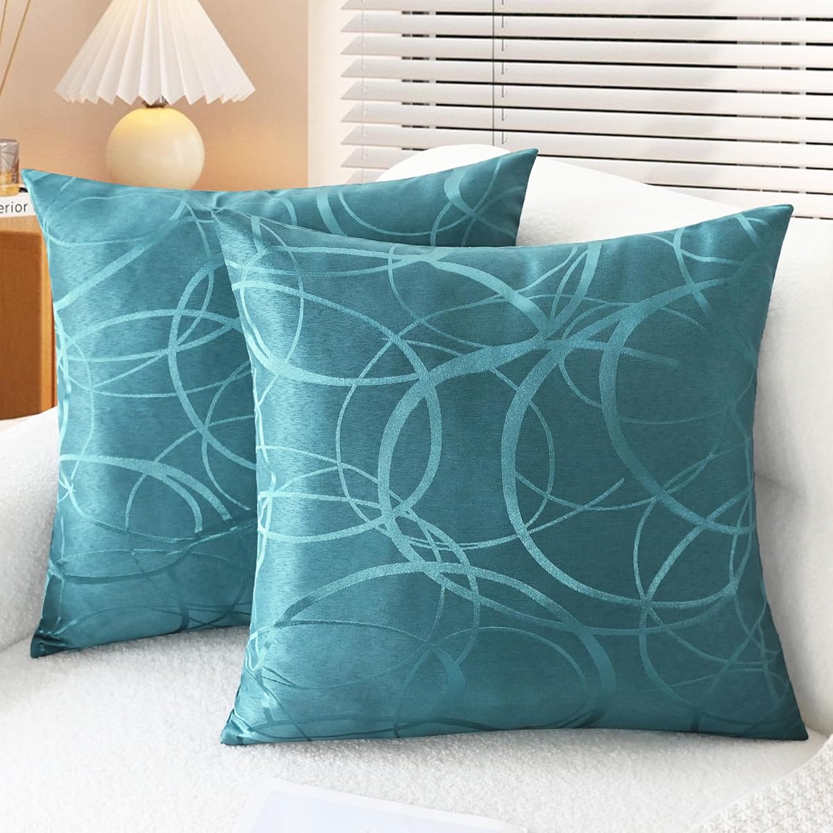 Throw Pillow Covers Pack of 2 Modern Shining & Dull Contrast Circles Rings Accent Geometric Cushion Cases Shells for Couch Sofa Home Decor 22 X 22 Inches Teal