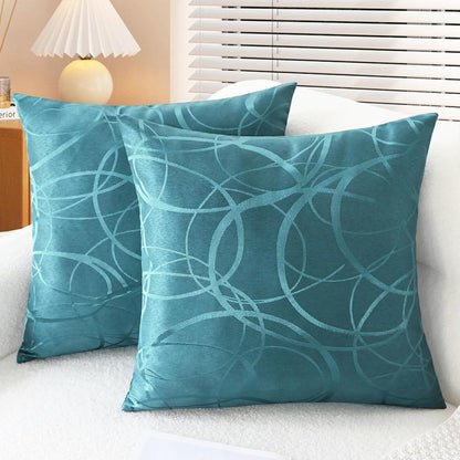 Throw Pillow Covers Pack of 2 Modern Shining & Dull Contrast Circles Rings Accent Geometric Cushion Cases Shells for Couch Sofa Home Decor 22 X 22 Inches Teal