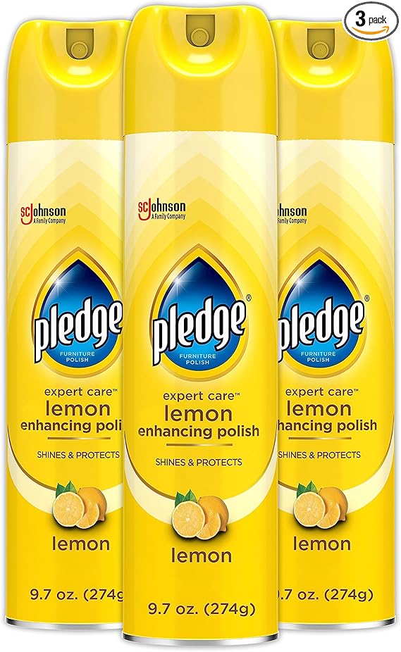Pledge Enhancing Polish Spray, Wood Furniture & Stainless Steel Polish, Remove Dust and Fingerprints, Fast Shine and Protect, Prevent Scratches & Knicks - Lemon Scent, 9.7oz, Pack of 3