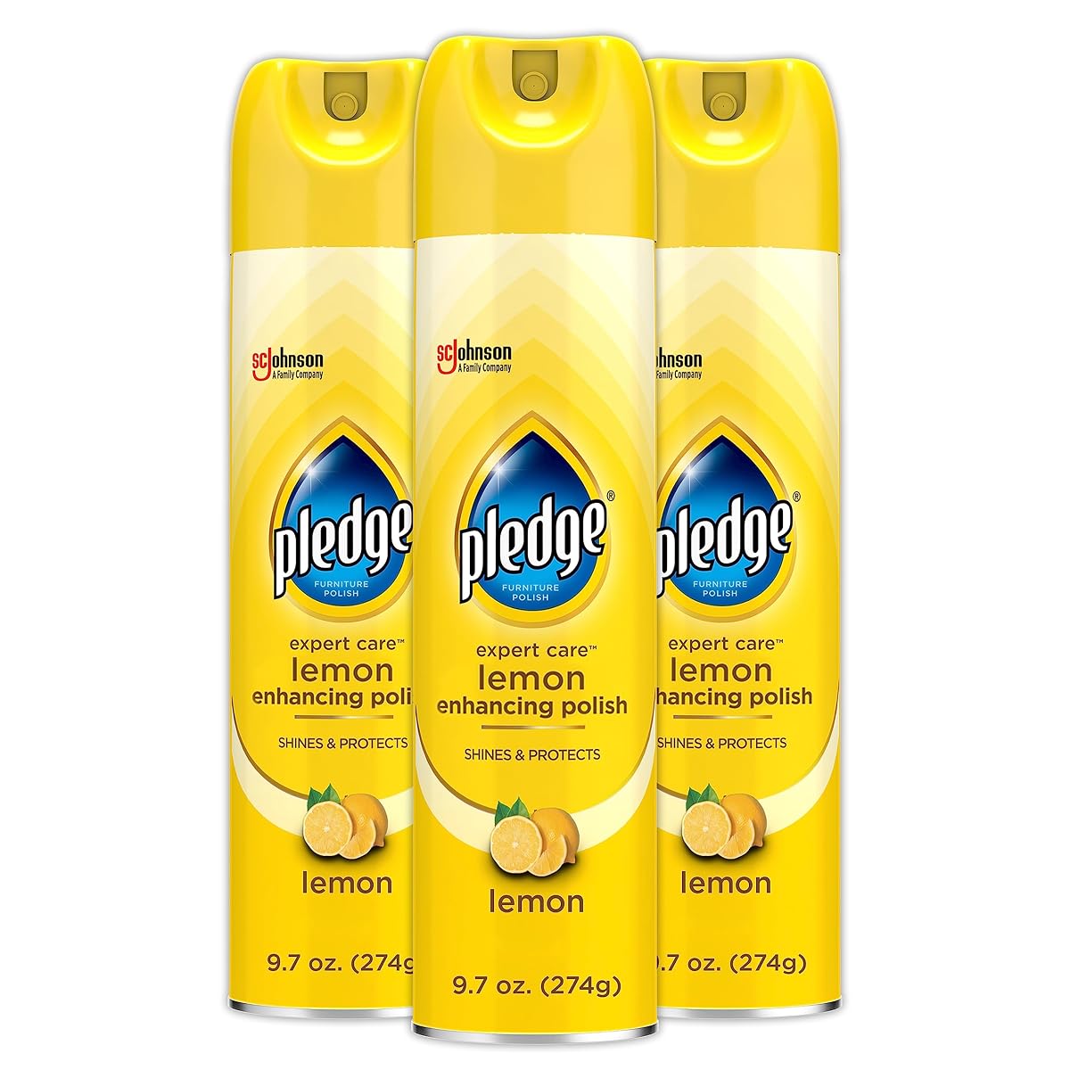 Pledge Enhancing Polish Spray, Wood Furniture & Stainless Steel Polish, Remove Dust and Fingerprints, Fast Shine and Protect, Prevent Scratches & Knicks - Lemon Scent, 9.7oz, Pack of 3