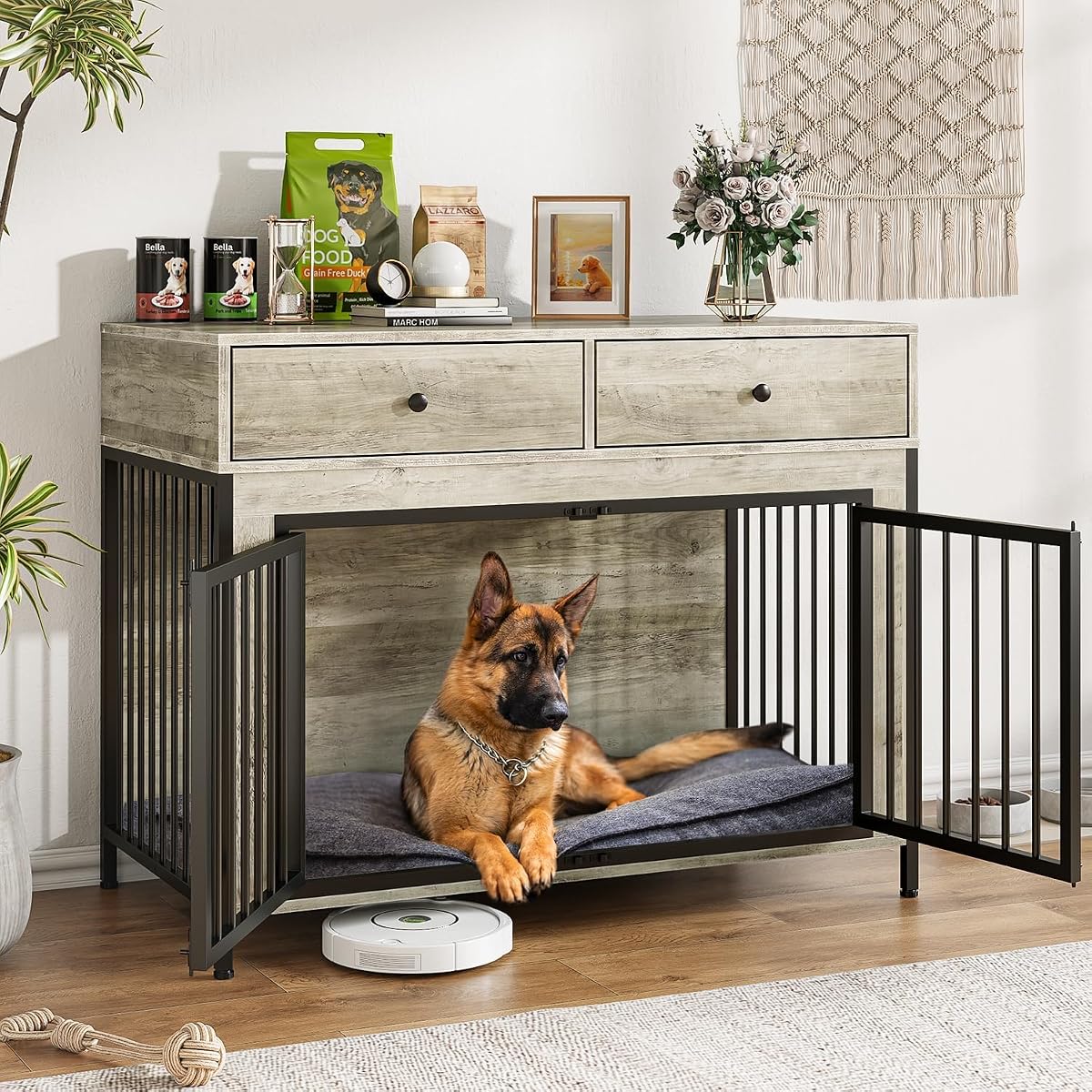 44 Inch Large Dog Crate Furniture with 2 Storage Drawers